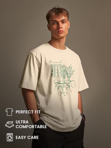 Image of Nobero Men's Oversized Graphic T-Shirt for Men | Soft Cotton | Drop Shoulder Relaxed Fit | Printed Casual Tshirt for Men