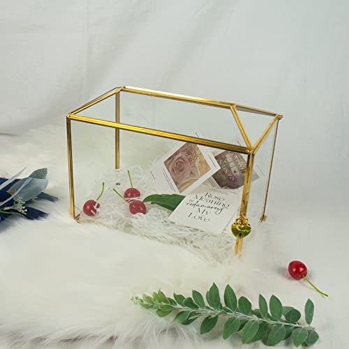 Wedding Gold Glass Card Box with Lock and Slot - Wedding Envelope Card Holder for Reception Handmade Gold Decorative Glass Terrarium, Party Centerpiece Gift Card Box Handmade Vintage Wedding Card Box by YIMORENCE V - Image 7