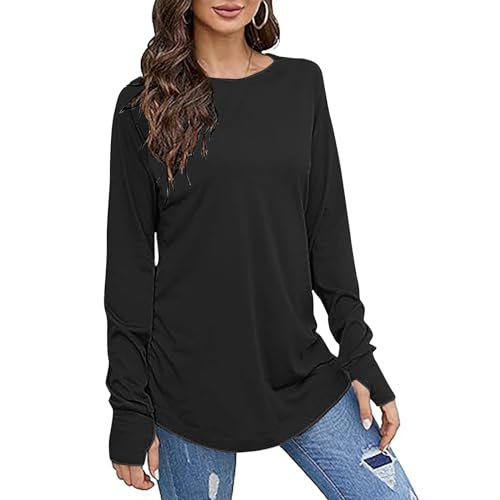 Pull pour femme avec trou pour le pouce - T-shirt à manches extra longues - Col rond - T-shirt raglan décontracté et confortable - T-shirt pour leggings -...