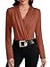 LYANER Women's Wraped Deep V Neck Ruched Long Sleeve Leotard Bodysuit Tops Burnt Orange# Large