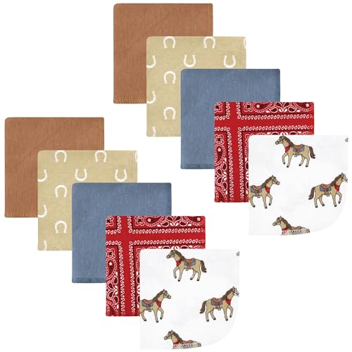 Image of Hudson Baby Unisex Baby Flannel Cotton Poly Washcloths, Cowboy 10 Pack, One Size
