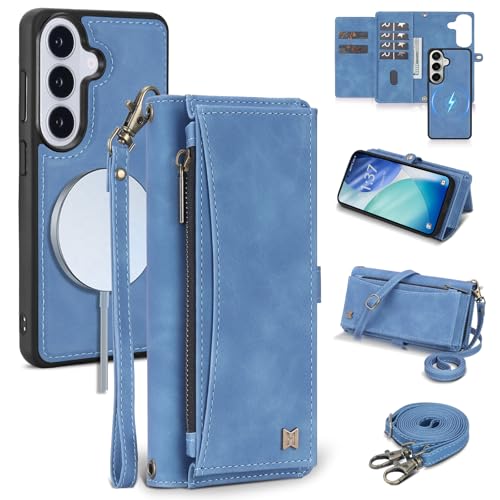 BLISLIAR Wallet Case for Samsung Galaxy S26 with Card Holder/Crossbody Wallet/Strap| RFID Blocking | Magnetic | Kickstand | Detachable | PU Leather Phone Case for Galaxy S26,6.3 in,Sky Blue by BLISLIAR - Used condition - US$23.50