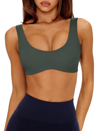 Image of LASLULU Sexy Sports Bras for Women Scoop Neck Sleeveless Padded Bra Workout Yoga Crop Top