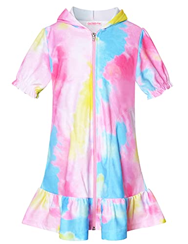 Image of CHILDRENSTAR Girls Swim Coverups Terry Swimsuit Cover-Up Hooded Zip-Up Beach Robe