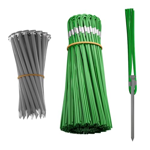 Ground Marking Whisker Property Line Markers 6 Inch Whiskers with Metal Stakes For Playing Field Markers Survey Markers Construction Markers Trail Markers driveway markers(Green 25 Pack)