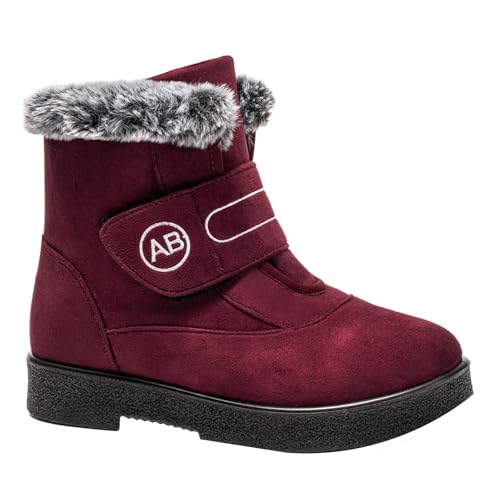 Botines Mujer De Gran Tamaño Planos Zapatos De Algodón Cómodos Invierno Botas Al Aire Libre Antideslizante Botas De Nieve Felpa Caliente Botas Cortas Otoño Invierno, rojo, 40 EU