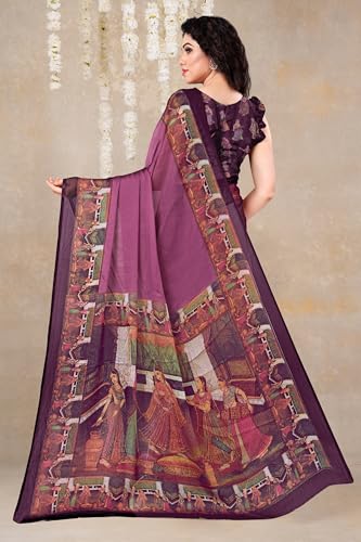 Image of MIRCHI FASHION Saree for Woman Chiffon Kalamkari Design | Professional Office Wear Lightweight Sari for All-Day Comfort with Blouse (Available in 15 Colors)