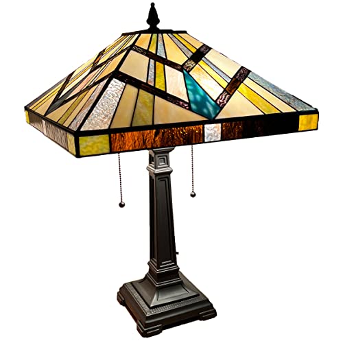 Doowin Tiffany Table Lamp, Vintage Mission Style Stained Glass Bedside Table Lamp, 23â€ Vintage Table Lamp for Living Room,Bedroom, Farmhouse