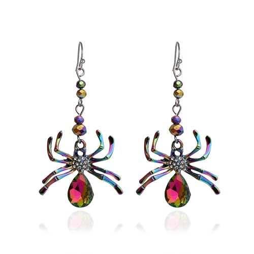 Agriajun Dainty Halloween Iridescent Spider Pendant Gothic Dangle Earrings for Women, Trendy...