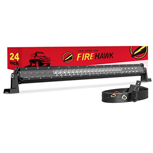 Firehawk LED Light Bar 24 Inch 60 000LM 2026 New Japanese L-A-B Chips Spot Flood Combo Beam Driving Off Road Fog Work for Truck Pickup ATV UTV SUV Cart IP68 Waterproof with 12V Wiring Harness kit