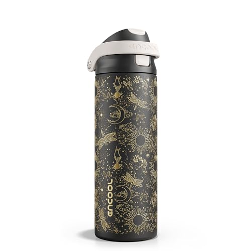 Image of ENCOOL Leakproof Insulated Water Bottle with Straw Dual-Sip Water Bottle Bag-Safe Design for Work, Commute & Gym - Keeps Drinks Cold All Day, 24 oz, Oracle Moth