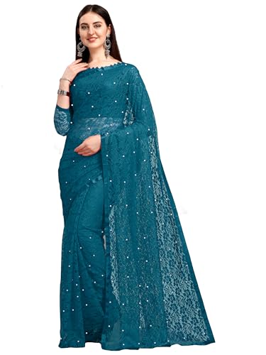 Image of LOROFY Women's Brasso Net Saree With Blouse