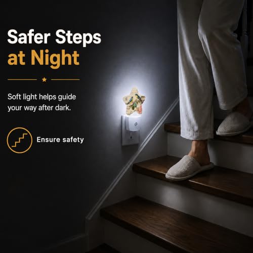 Image of Star Night Light Plug in, Birds Butterflies Dusk to Dawn Sensor Night Light, Soft Glow Lamp for Kids Bedroom Nursery Hallway Bathroom, Energy Saving Compact Design
