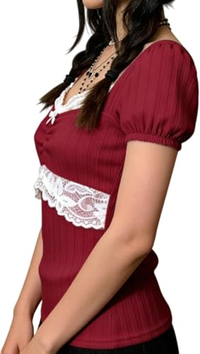 Image of Fairy Grunge Y2k Shirts Vintage Crop Tops Short Sleeve Girls Slim Fit Tees