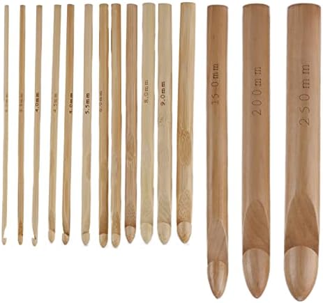 Generic 15Pcs Bamboo Crochet Hooks Large Ergonomic Handle for Comfortable Knitting Suitable for Beginners and DIY Lovers 15mm 20mm 25mm - 1