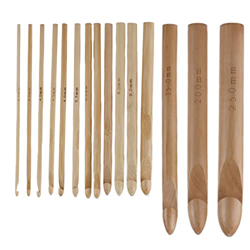 Generic 15Pcs Bamboo Crochet Hooks Large Ergonomic Handle for Comfortable Knitting Suitable for Beginners and DIY Lovers 15mm 20mm 25mm