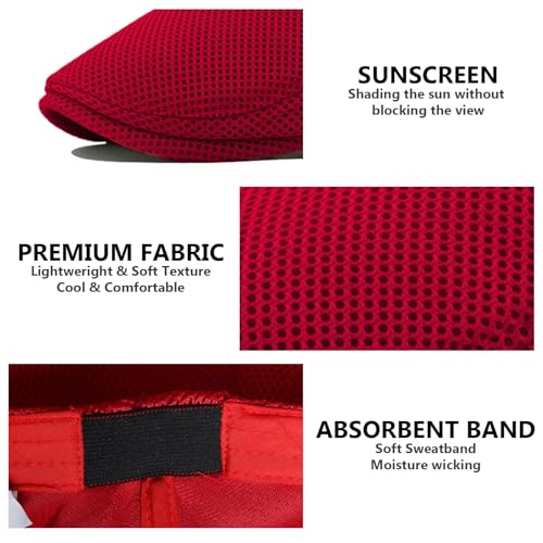 Image of meioro Men's Mesh Flat Cap Summer Breathable Newsboy Hats Beret Ivy Cap Gatsby Irish Cabbie Driving Hat Full Head Wrap