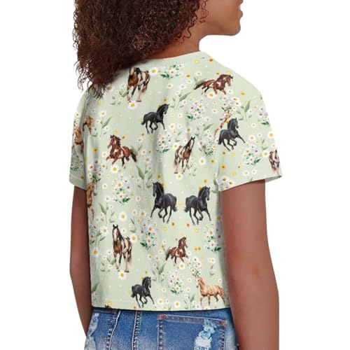 Image of Girls Fashion Crewneck Tee Shirts Casual Short Sleeve Crop Top Summer Outfits 5-14 Years Old