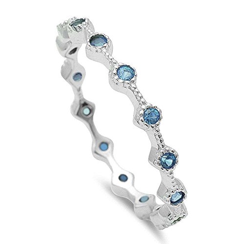Oxford Diamond Co Simulated Aquamarine Eternity Style Band .925 Sterling Silver Ring Sizes 7