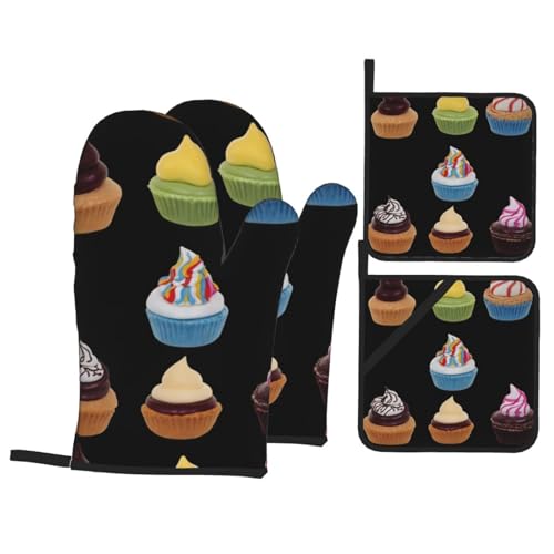 Juego De Manoplas Y Agarraderas para Horno Postre De Colores Mixtos 4 Piezas Transpirable Guantes Cocina Grueso Y Seguro Oven Mitts Set para Barbacoas Pastel Horno