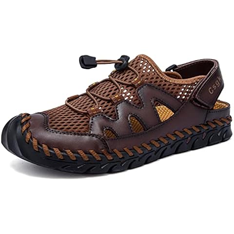 VTASQ Sports Mens Sandals Summer Beach Casual Shoes Outdoor Hiking Sandals Closed Toe Walking Sandals Djustable for Trekking Gardening Fisherman Athletic Casual Shoes Dark brown-40 Cover