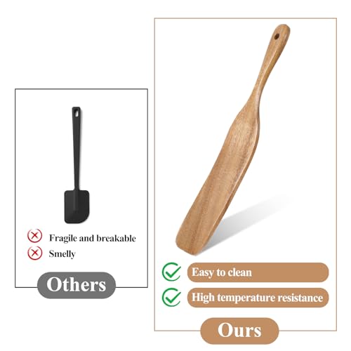 2 Pack 13 Inch Acacia Wooden Spatula for Cooking Sourdough Solid Wood Mixing Spatula Cooking Mixing Tool Wooden Cooking Utensils for Sourdough Starter Pot Cookware Stir