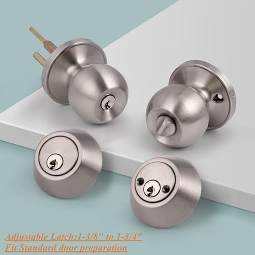 Probrico 10 Pack-Contractor Pack Door Knob With Double Cylinder Deadbolts Combo Pack, Keyed Alike Entry Door Knobs Handleset Lockset Leverset Exterior And Interior, Drop/Wave Shape #TOP1
