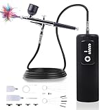 Eazy2hD Airbrush Kit for Nail With Compressor-Cordless Airbrush Set Rechargeable Dual Action High-Pressure Non-Clogging with 0.3/0.5mm Nozzle & Cleaning Brush Set for Art, Cake Decor, Makeup,Painting