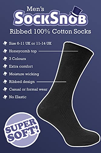 6 Pack Mens 100% Cotton Non Binding Loose Top Lightweight Ribbed Dress Socks (7-12 US, TSFD02)3