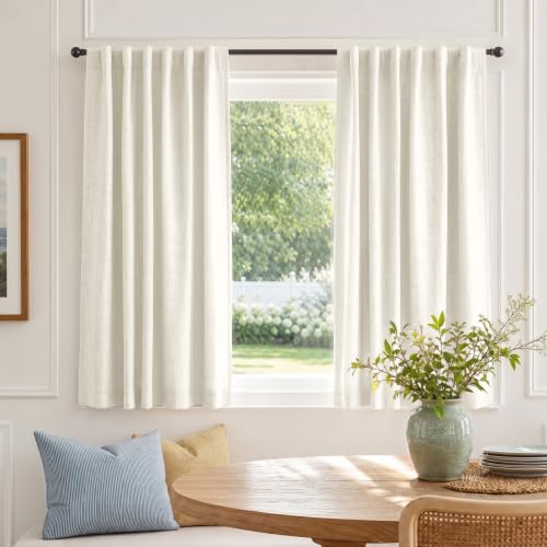 Image of Beige White Total Blackout Curtains for Bedroom 45 Inches Long
