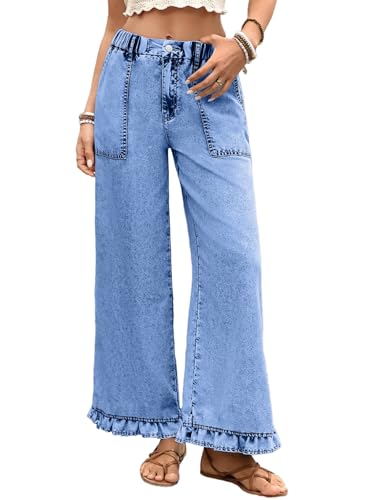 Astylish Womens Jeans High Waisted Pull On Wide Leg Bootcut