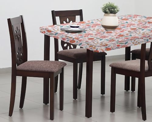 Image of The Furnishing Tree Elastic Cotton Square Dining Table Cover 44x44 in Inches Floral Multicolor on offwhite Base