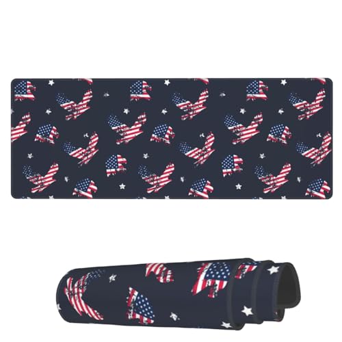 AoHanan Eagle and American Flag Large Mouse Pad Extended Gaming Mousepad with Stitched Edges 3mm Office Decor Women Men Computer Accessories for Home Office 31.5 X 11.8 Inch
