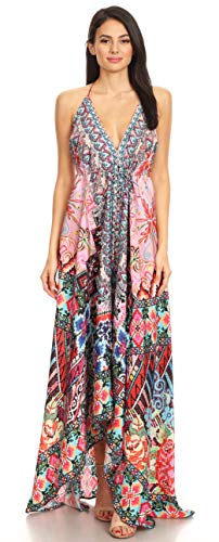 Image of Sakkas Lizi Womens Maxi High-Low Halter Handkerchief Long Dress Beach Party