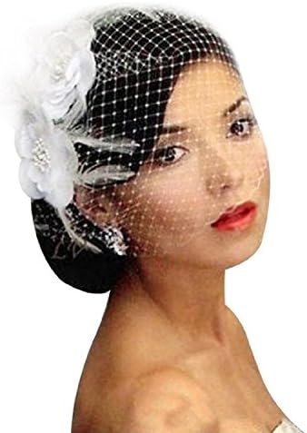 Enjoybeauty White Bridal Birdcage Veil Flower Crystal Wedding Netting Bridal Vei