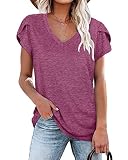 Summer T Shirts for Women Short Sleeve V Neck Loose Fit Tops Basic Casual Tees Mauve 2XL