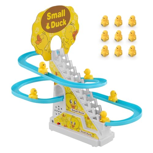Juguetes Eléctricos de Patos Juego de Montaña Rusa Eléctrica Juguetes Eléctricos Pequeños de Pista de Pato Juguete de Escalera de Pato Pequeño para Niños(9 Patos)