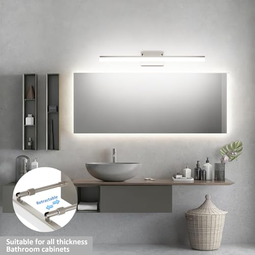 Image of Aipsun 31.5 inch Modern Brushed Nickel Vanity Light Adjustable Bathroom Light Fixtures Over Mirror Rotatable Vanity Lighting 5500K