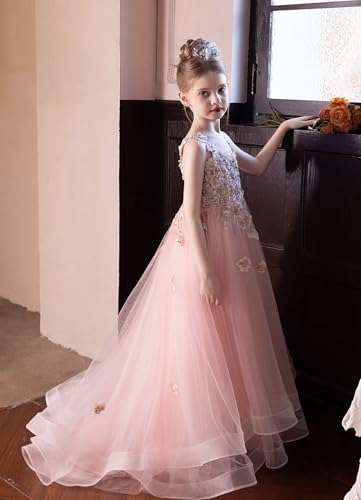 Tulle Flower Girl Dresses for Wedding 3D Floral Appliques Pageant Dress Girls Ball Gown with Beads2