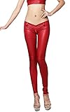 LinvMe Women's Sexy Synthetic Latex Pencil Tight Pants S Red