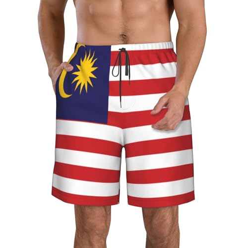 Malaysia Flag Men's Beach Pants-Quick-Dry & Comfortable Mens Beach Shorts for Men, Perfect for Surfing and Everyday Wear White