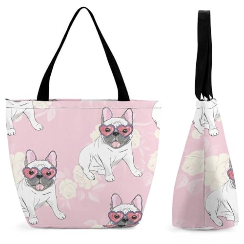 Sac à bandoulière femme bouledogue blanc de voyage - Cabas finitions soignées