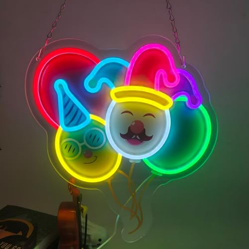 Image of Colorful Balloon Neon Sign, Balloon With Clown Neon Lights for Birthday Party Decorations, USB Powered LED Light Up Signs for Bedroom, Kids Room, Gift for Christmas