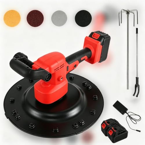 Image of Cordless Wall Smoothing Polishing Machine, 21V Electric Power Trowel for Concrete Plaster and Cement Mortar, 38cm Pad Putty Trowel, Pure Copper Motor 6 Speed Adjustment 40 to 300 rpm(10 cell battery)