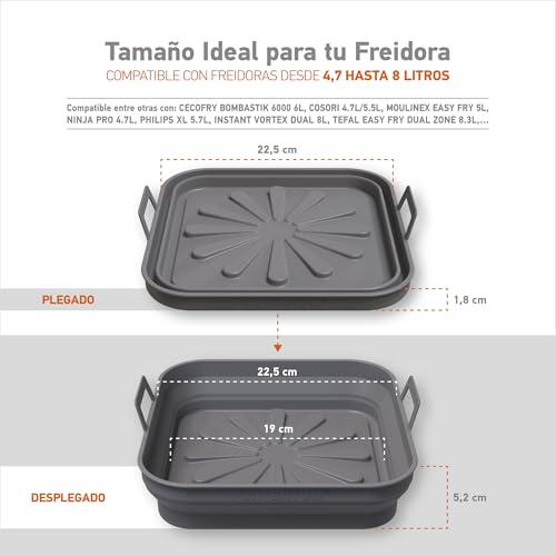 Miniatura 2 de Portentum Set De 3 Molde Silicona Freidora De Aire Cuadrados Plegables 22,5 Cm Para Freidoras De Aire De 4,7 A 8 Litros Recipientes Reutilizables Lfgb Y Bpa Free Accesorios Air Fryer