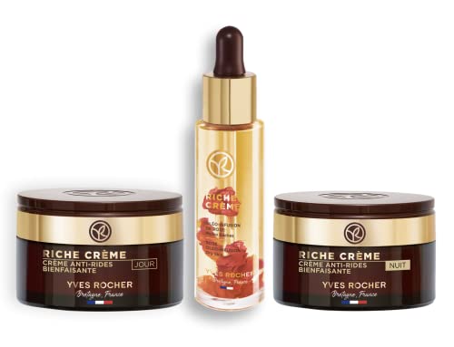 Yves Rocher RICHE CRÈME - Set per la cura del viso da donna con pelle matura, cura giorno e notte e elisir di bellezza, idea regalo per donne