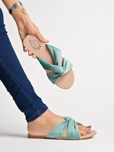 Image of Shoetopia Girls Flat Slide Sandals - Soft Suede Knot Strap Casual Summer Slip-Ons for Everyday Comfort Stylish, |Footwear Lightweight| Durable Design Perfect for Casual Outings Women