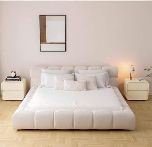 Modern Cream Bedside Table, Simple Nightstand with Solid Wood Frame & Microfiber Leather Finish, Stylish Small Furniture for Bedroom, Living Room, or Office