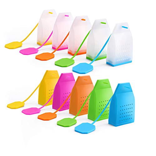 10 Pcs Reusable Silicone Tea Bags With Long Rope, Creatiee Premium Loose Leaf Tea Infuser Strainer For Tea Cups, Mugs And Teapots - Assorted Colors, Upgraded Holes & Better Filter(Transparent+ Pure) #TOP2