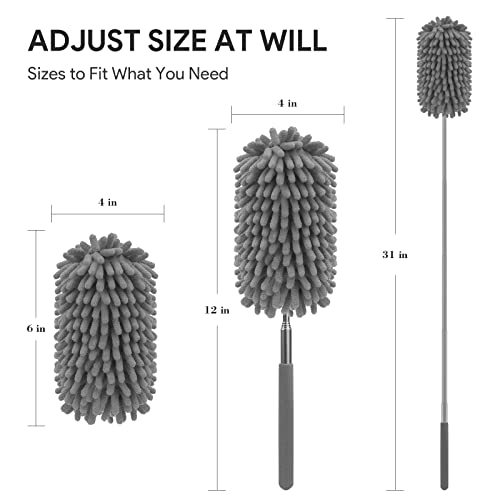 Microfiber Duster For Cleaning, Delux Feather Duster Extendable Duster With Extra Long Pole, 2Pcs Replaceable Brush Head, Washable Dusters For Cleaning Office, Car, Window, Furniture, Ceiling Fan #TOP1